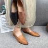 Johnature Retro Women Genuine Leather Pointed Toe Flats Shoes Handmade Shallow Soft Sole Solid Color Slip-on Shoes