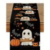 1pc Halloween Table Runner - Cute Little Pumpkin Design with Bats, Jack-O'-Lanterns & Spiders, Halloween Decorations