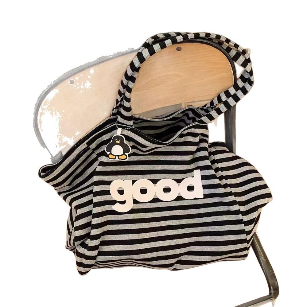 2025 spring and summer new early eight people go to work black and white striped tote bag large capacity shoulder stack shopping bag tote bag