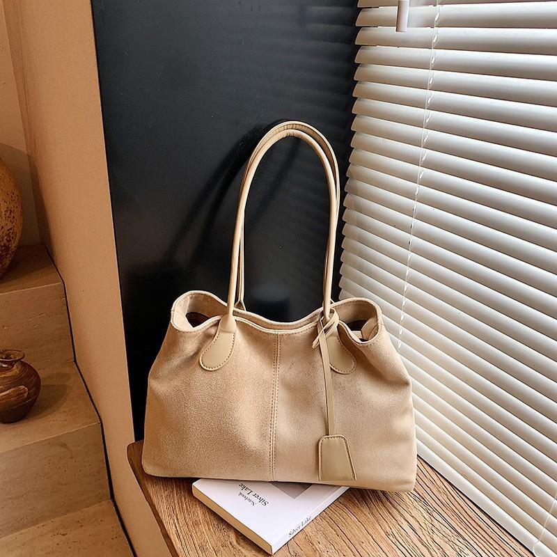 Vintage Suede-Like PU Tote Bag Women Large Capacity Commuter Shoulder Crossbody Style
