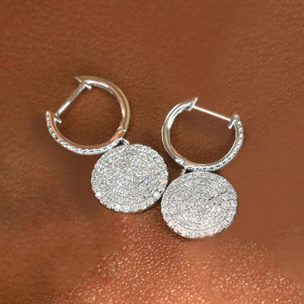 Minimalist Sparkling Full-Paved Round Disc Dangling Earrings