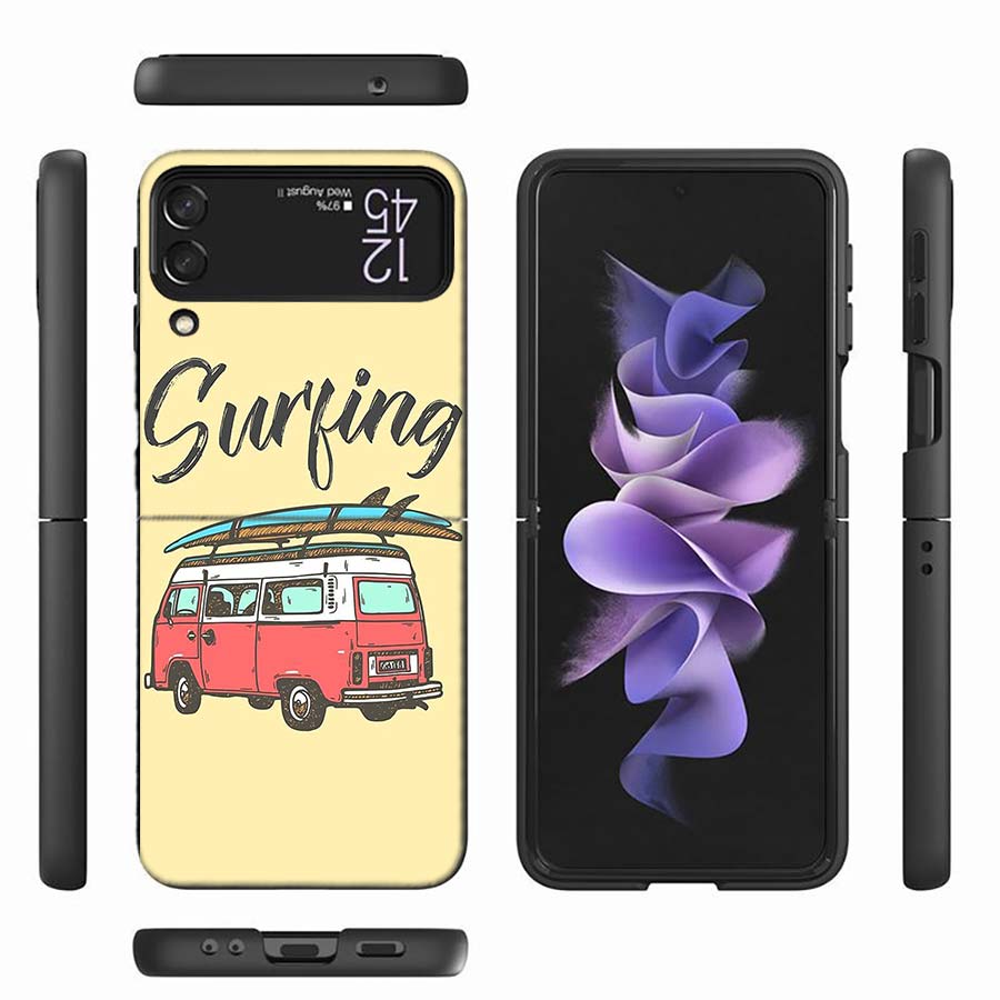 Hippie Peace Bus and Sunflower Phone Case For Samsung Z Flip 6 7 5G Z Flip 5 Galaxy Z Flip 3 4 5G ZFlip Shockproof Hard Cover TP