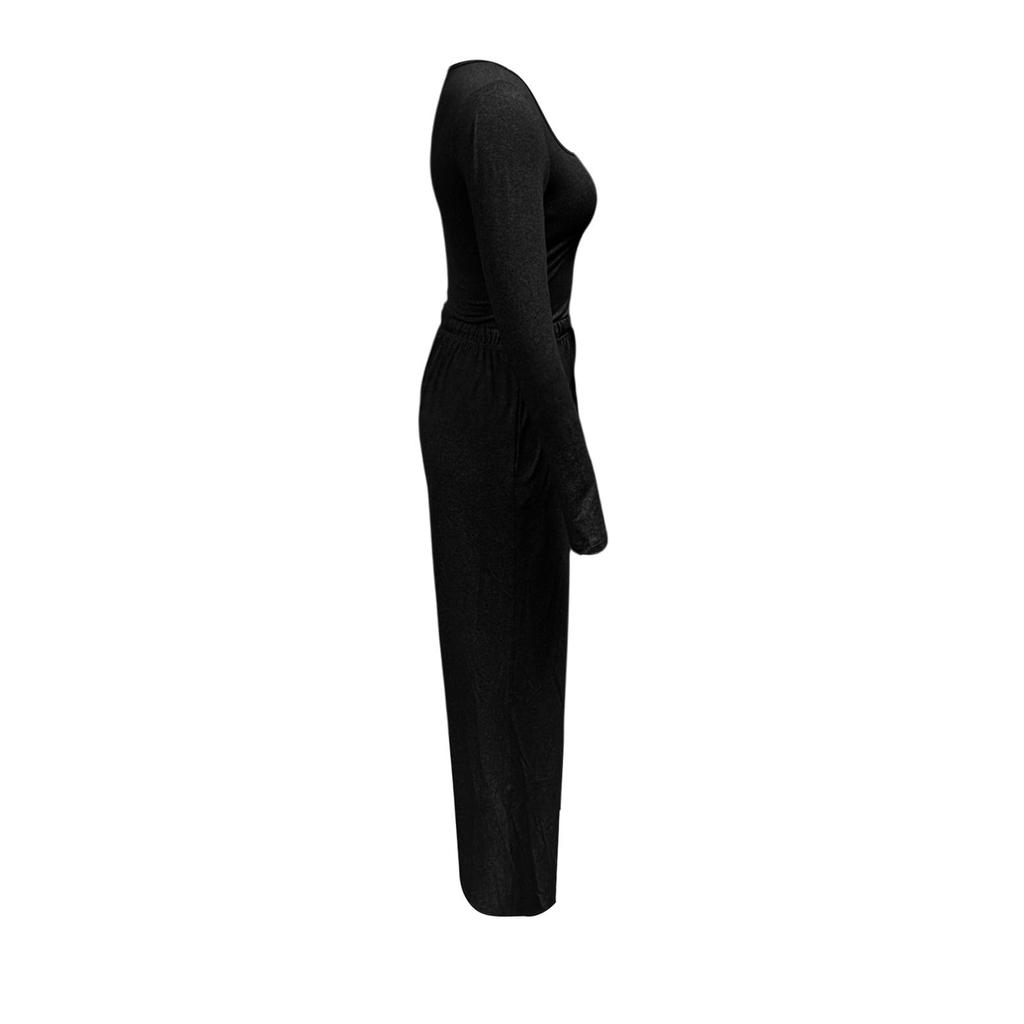 Women's Color Two Piece Outfit Square Neck Long Sleeve Top and Elastic Waist Pants with Pockets