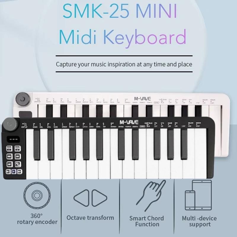 SMK-25/mini Pro MIDI Controller | 25 Velocity Keys + USB-C/Wireless | DAW Control & 15h Rechargeable Studio Tool