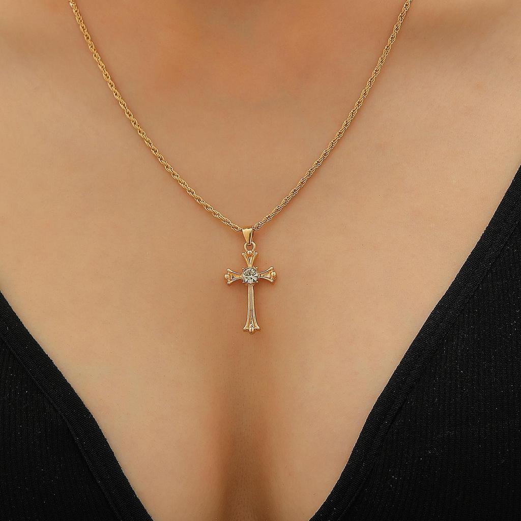 Women's Geometric Diamond Cross Necklace - European & American Punk Hip-Hop Style Choker
