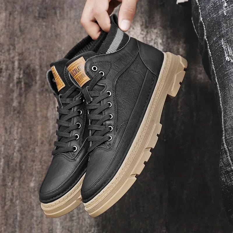 Autumn Men Boots Quality Leather Mens Casual Shoes High-top Thick-soled Male Boots British Style Men Moccasins Botas Para Hombre