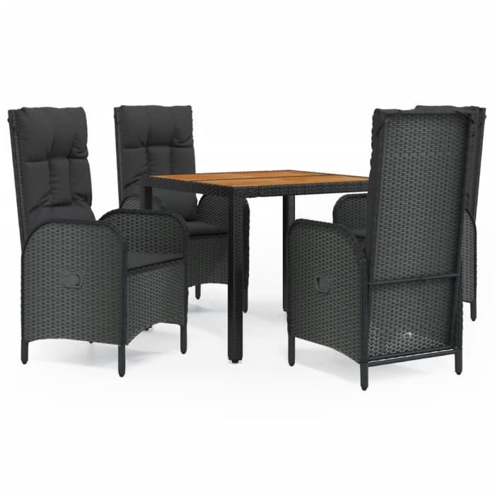 VidaXL Mobilier à dîner de jardin et coussins 5pcs Noir Résine tressée 3185069
