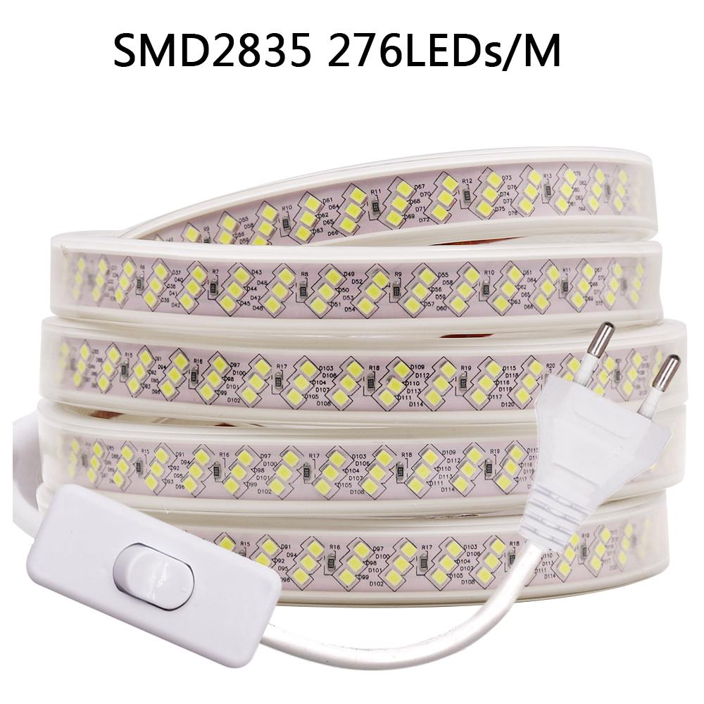 Waterproof 220V LED Strip Light with Switch Plug SMD5730 2835 5050 Super Bright Led Tape 276/240Leds/m Flexible Outdoor Lighting