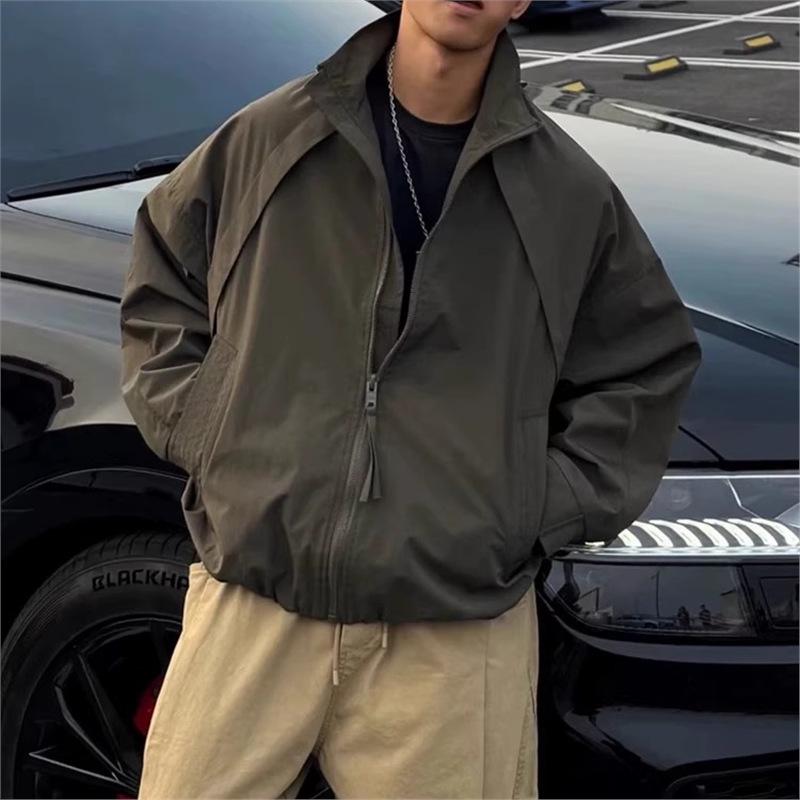 Men's Stand Collar Three-Proof Pilot Jacket - Solid Color, Spring/Autumn Outerwear