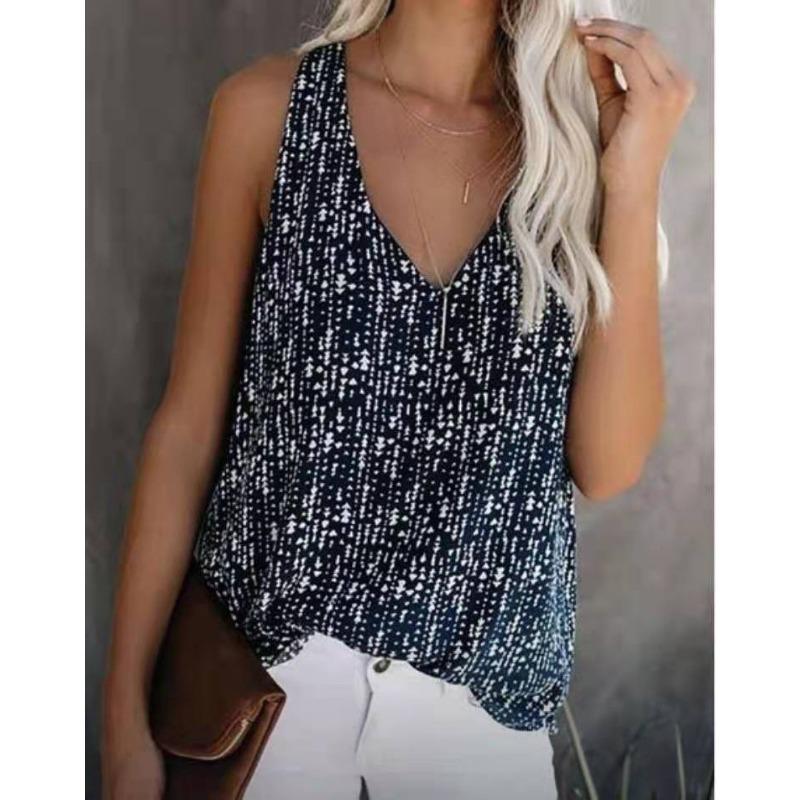 Fashion Summer Loose Casual V-Neck Printed Colourful Sleeveless Vest Top
