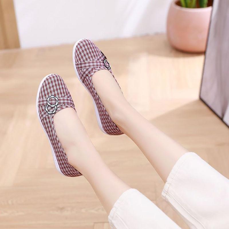 Kadın Ayakkabıları Eski Pekin Kumaş Ayakkabılar Orta Yaşlı Düşük Üst Nefes Alabilir Tek Ayakkabılar Kaymaz Rahat Sığ Ağız Anne Ayakkabıları