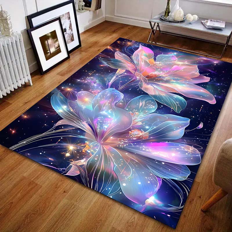 Mehrere Größen Fantasy sternenklare Blumen Teppich für Wohnzimmer Schlafzimmer Sofa Heimdekor Rus Rutschfeste Bodenmatte Luxuriöses Geschenk