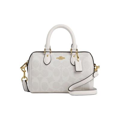 Coach Rowan 18 Klassische Monogramm Reißverschluss PVC Kunstleder Schultertasche Umhängetasche Kleine Damen Handtasche Weiß CS183-IMRFF