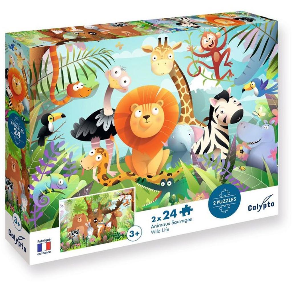 2 Puzzles - SENTOSPHERE - 24 pieces - Animaux Sauvages - Observation - Mémoire - Logique - Des 3 ans