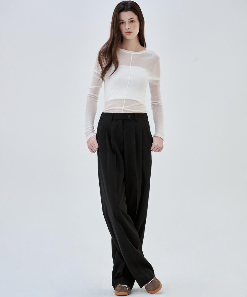 MALOUPE 2173 Double-Pleated Wide Pants (Black)