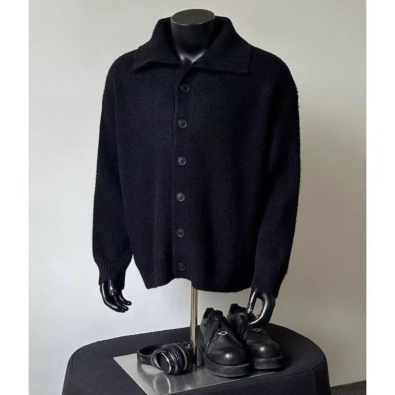 Men's Korean Style Trendy Lapel Knit Cardigan Sweater - Autumn/Winter 2024 New Arrival, Hong Kong Style Ins Loose Outerwear