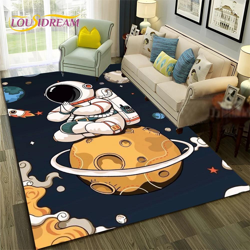 Outer Space Astronaut Planet Cartoon Carpet Rug for Home Living Room Bedroom Sofa Doormat Decor,Kid Area Rug Non-slip Floor Mat