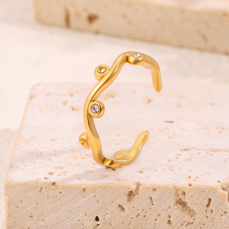 Colorful European & American Irregular Titanium Steel Open Ring with Non-Fading Diamond-Set