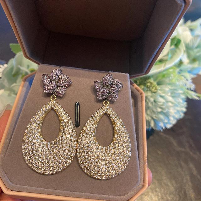 

Роскошные винтажные серьги высокого качества из стерлингового серебра 925 пробы с фиолетовыми кристаллами CZ, преувеличенные серьги-подвески для коктейльной вечеринки, висячие украшения для ушей золотой