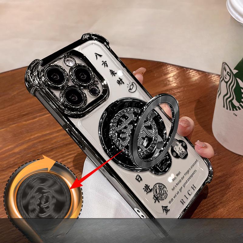 Rotating Hair Bracket Suitable for Apple 16promax Mobile Phone Case 15 Electroplated Anti-fall 14 National Style 13 Transparent 11 Silicone