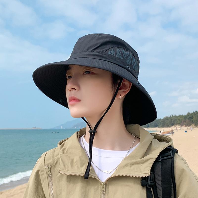 9250 Summer Men's Sun Hat Outdoor Mountaineering Fishing Sun Hat Breathable Mesh Big Eaves Bucket Hat