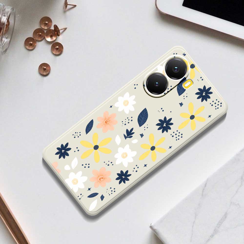 For Xiaomi Redmi Turbo 4 5G/Poco X7 Pro 5G Case Colorful Floral Blue Leaves Pattern Printing Straight Edge TPU Phone Back Cover