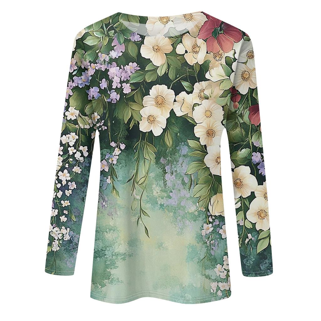 Dámské módní ležérní tričko s kulatým výstřihem a dlouhým rukávem s potištěným tričkem