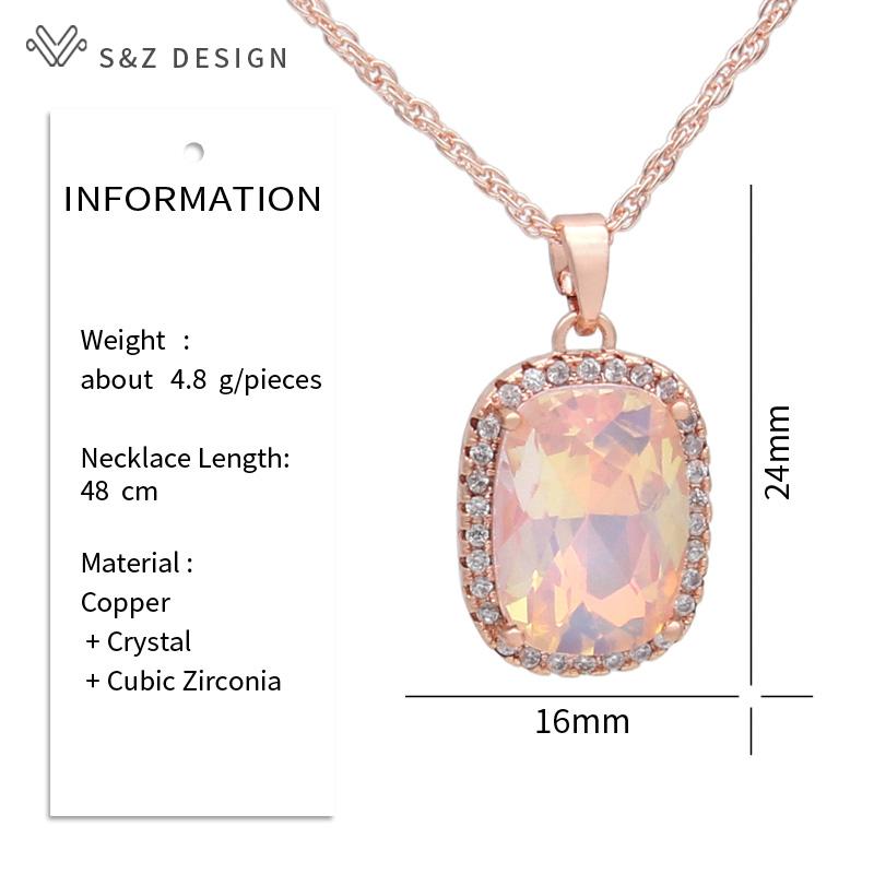 Fashion Elegant Rose Gold Color Rectangle Crystal Pendant Necklace For Women Wedding Zirconia Jewelry