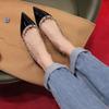 Fashion New Riveted Pointed Toe Single Shoes Riveted Patent Leather Soft Sole French Slip Feet Temperament Non-Slip Flats