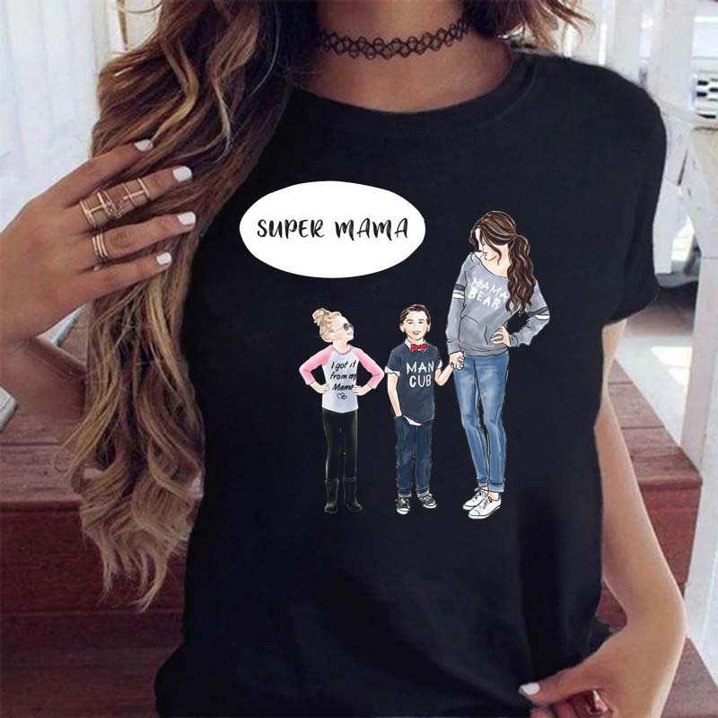 Maycaur Women Cartoon Mom Mother Boy Girl Print Mother Lady T-shirts Casual Top T Shirt Ladies Womens Graphic Female Tee T-Shirt