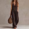 Tuta Lunga da Donna Stile Europeo Americano Scollo a V Senza Maniche Gamba Larga in Maglia Larga Casual Moda Versatile Pantaloni Lunghi