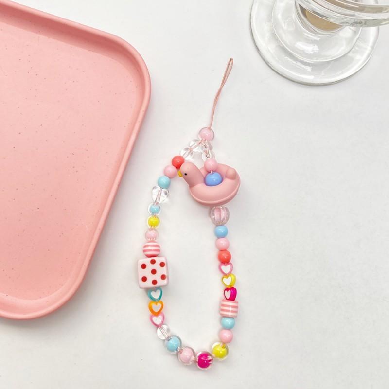 

Creative Bead Bracelet Swimming Circle Cartoon Duck Animal Mobile Phone Lanyard Accessories Square Short Women