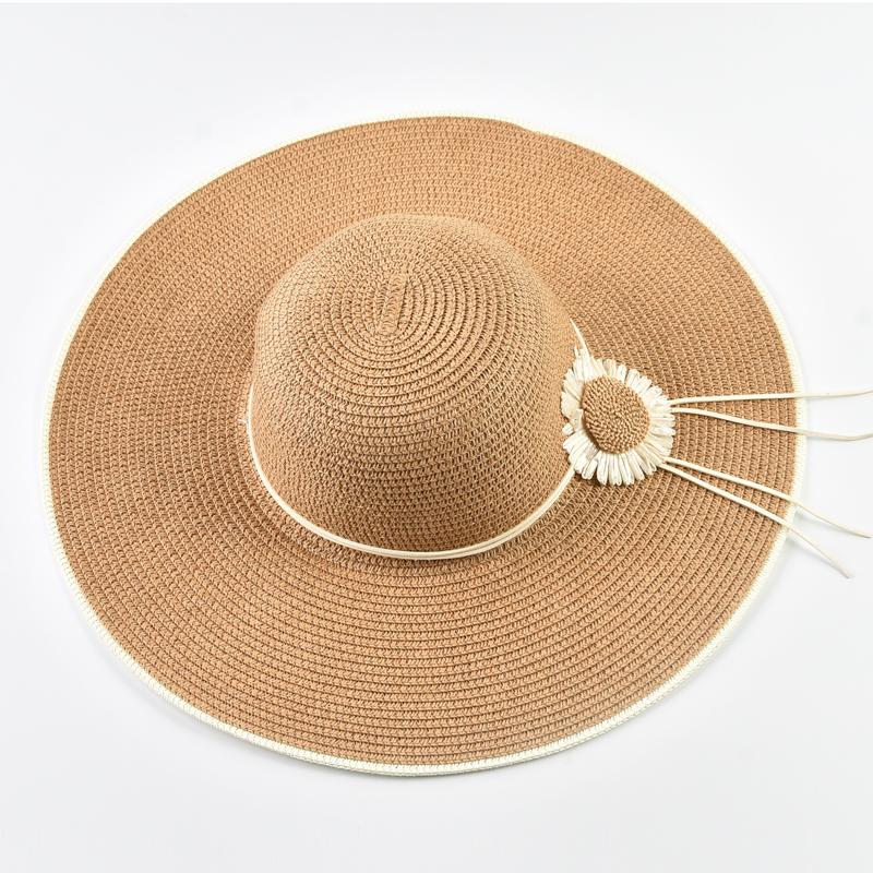 Cappello Estivo a Tesa Larga per Donna 12cm Tesa Larga Sovradimensionato Cappello di Paglia da Spiaggia Ragazze Viaggio al Mare Pieghevole Cappellino con Protezione UV