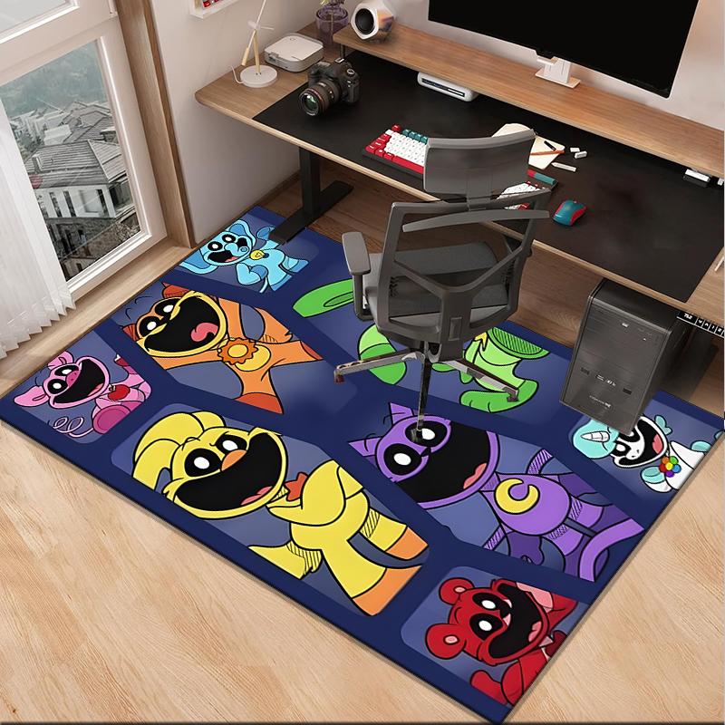 Happy smiling Cartoon Characters Office Rug Chair Mat, Game Carpet, Suitable for Front Door, Bedroom, Living Room, Desk, Holiday Gift