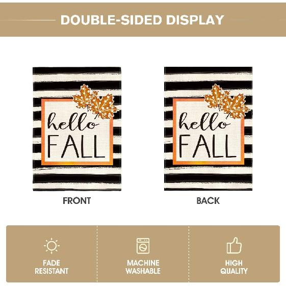 AVOIN colorlife Hello Pumpkin Fall Garden Flag 12 x 18 Inch Watercolor Stripes Double Sided, Autumn Seasonal Rustic Yard Outdoor Decoration