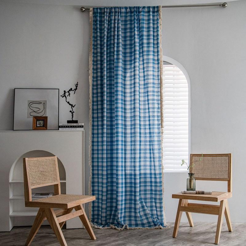 Green Plaid Yarn-dyed American Curtain Finished Kitchen Drapes Bay Window Curtain Semi-shading Living Room Bedroom Valance