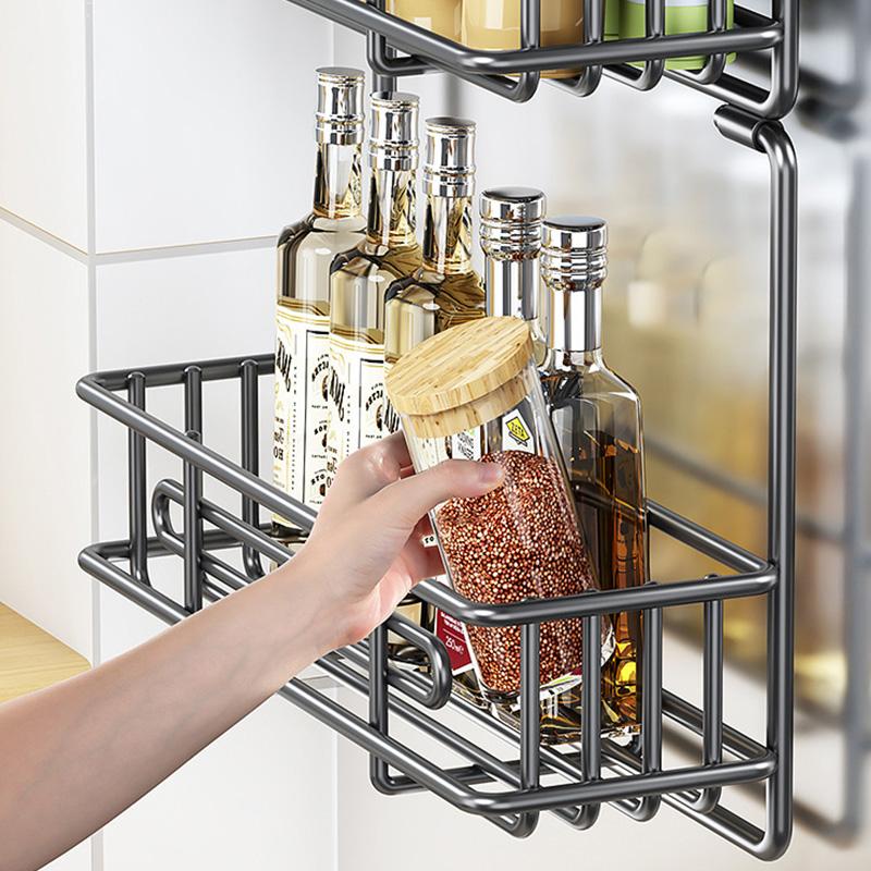 Refrigerator Side Shelf Kitchen Spice Storage Rack Fridge Side Hanging Shelf 3/4 Layer Seasoning Bottle Rack Plastic Wrap Holder