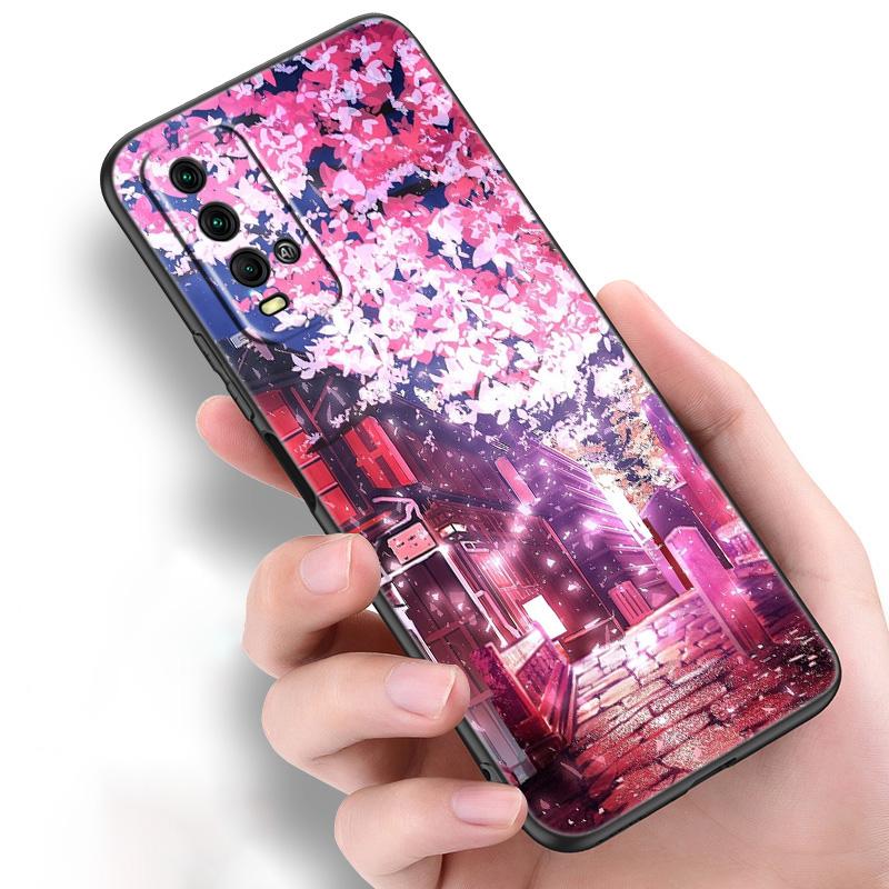 

Японский розовый сакура аниме девушка силиконовый чехол для телефона для Xiaomi Redmi Note 11 10 9 8 Pro 11T 10T 10S 9S 8T 9 9A 9C 9T черный чехол Redmi 9