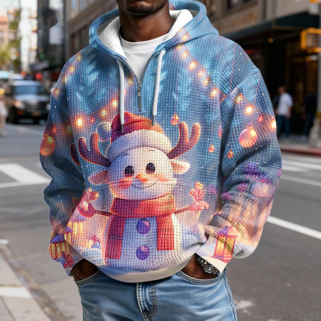 Pánská  Móda  Trendy Mikina s kapucí na půl zipu  Pulovr  Zesílená  Fleecová  Textura  Mikina