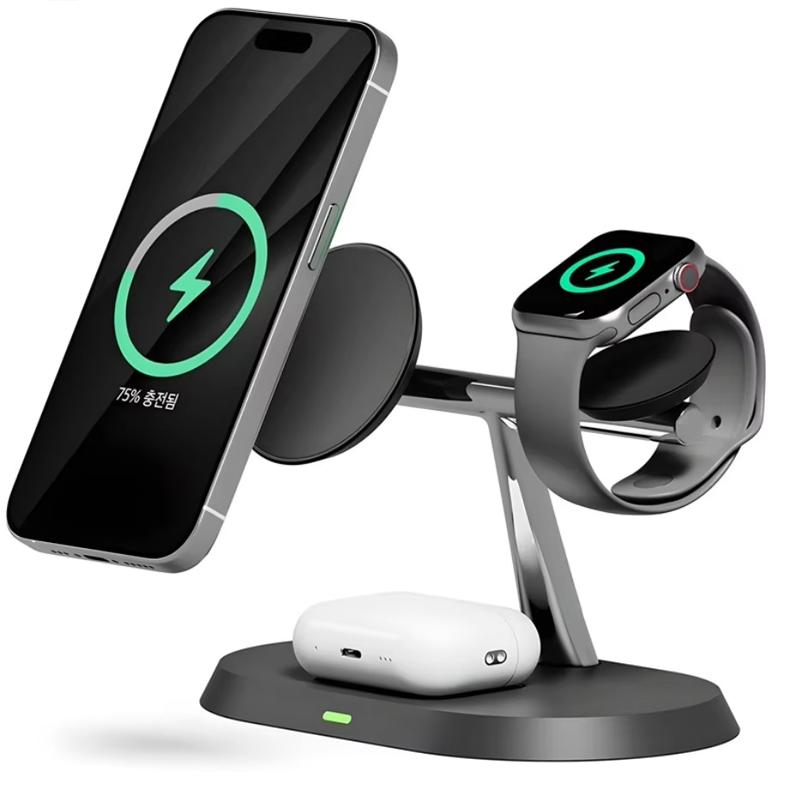 3 in 1 Magnetic Wireless Charger Stand For Magsafe iPhone 17 16 15 14 13 12 Apple Watch 8 7 Airpods Pro Fast Charging Station