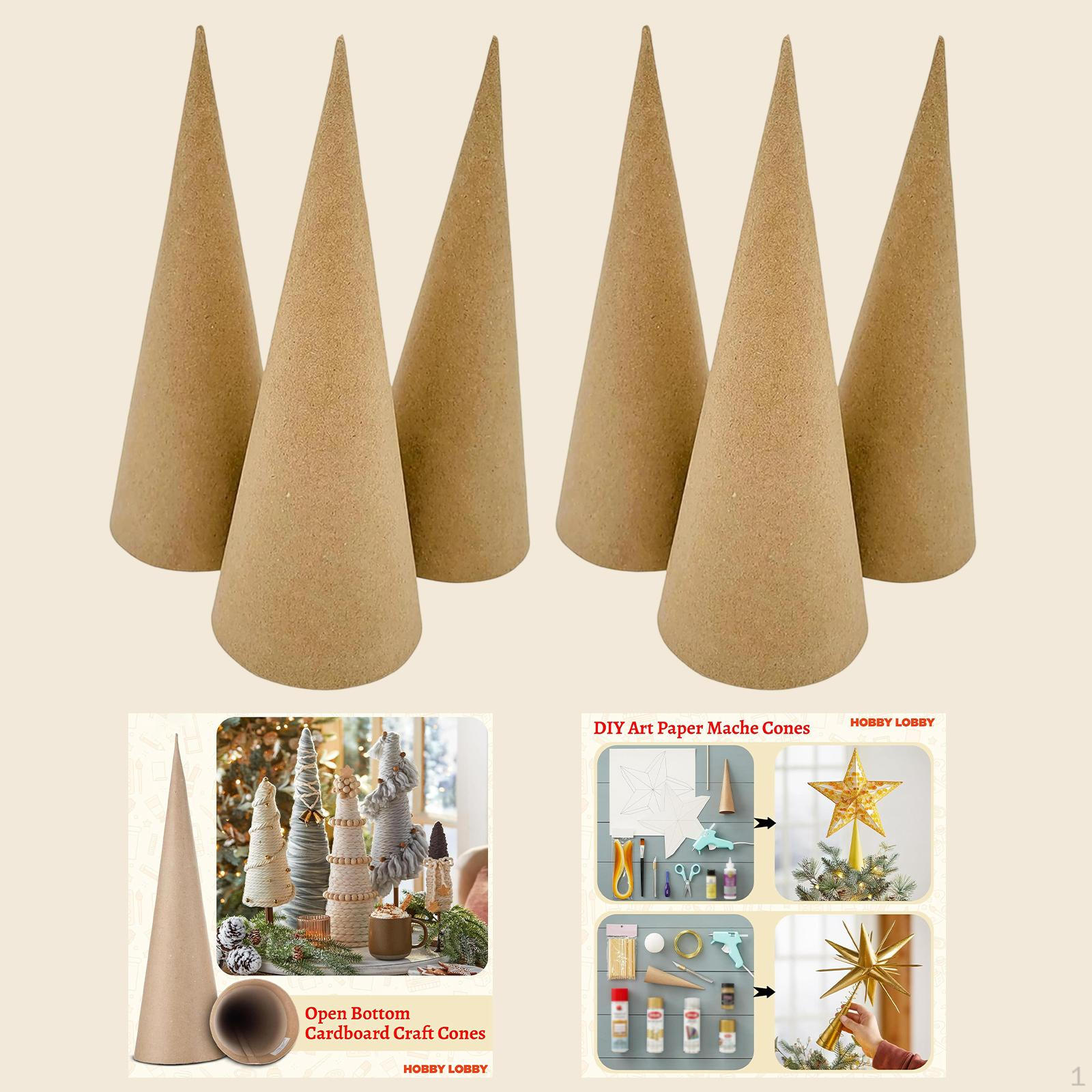 

6 Pieces Paper Mache Cones, Open Bottom for Crafts Art Crafts, DIY Christmas Tree Decoration