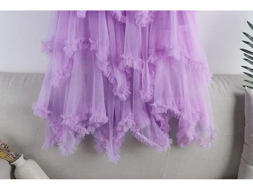 Women's 2024 Summer High-Waist Mesh A-Line Ruffled Skirt - Irregular Mid-Length Niche Style
