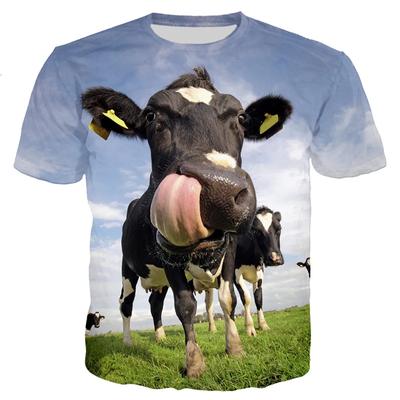 Lustiges T-Shirt mit Kuhmuster für Herren, süßes Tier-3D-Druck-T-Shirt, atmungsaktiv, lockerer Rundhalsausschnitt, Unisex-Oberteile, kurzärmelig