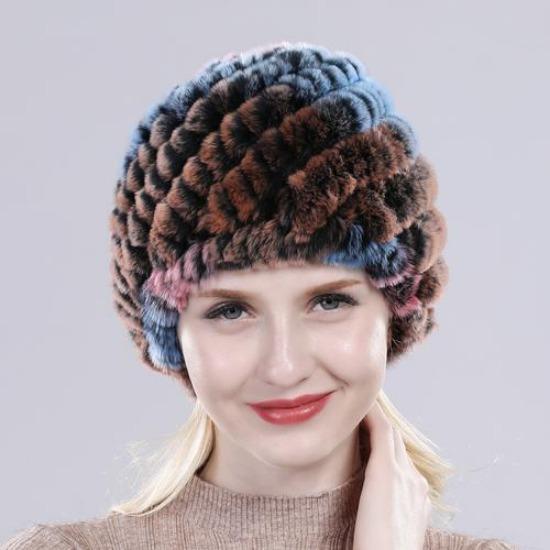 Hot Sale Russian Lady Natural Real Rex Rabbit Fur Hats Women Knitted Outdoor Rex Rabbit Fur Hat New Warm Real Fur Caps