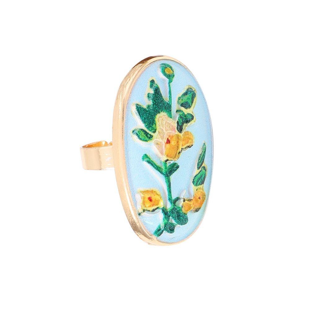 French Enamel Flower Ring Ethnic Style Glazed Ring Unique Vintage Ring Fashion