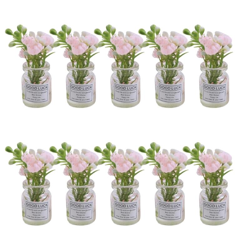 10pc Dashboard Center Console Mount Greenery Decoration Glow Small Figurines Decors Miniature Potted Flowers Ornament
