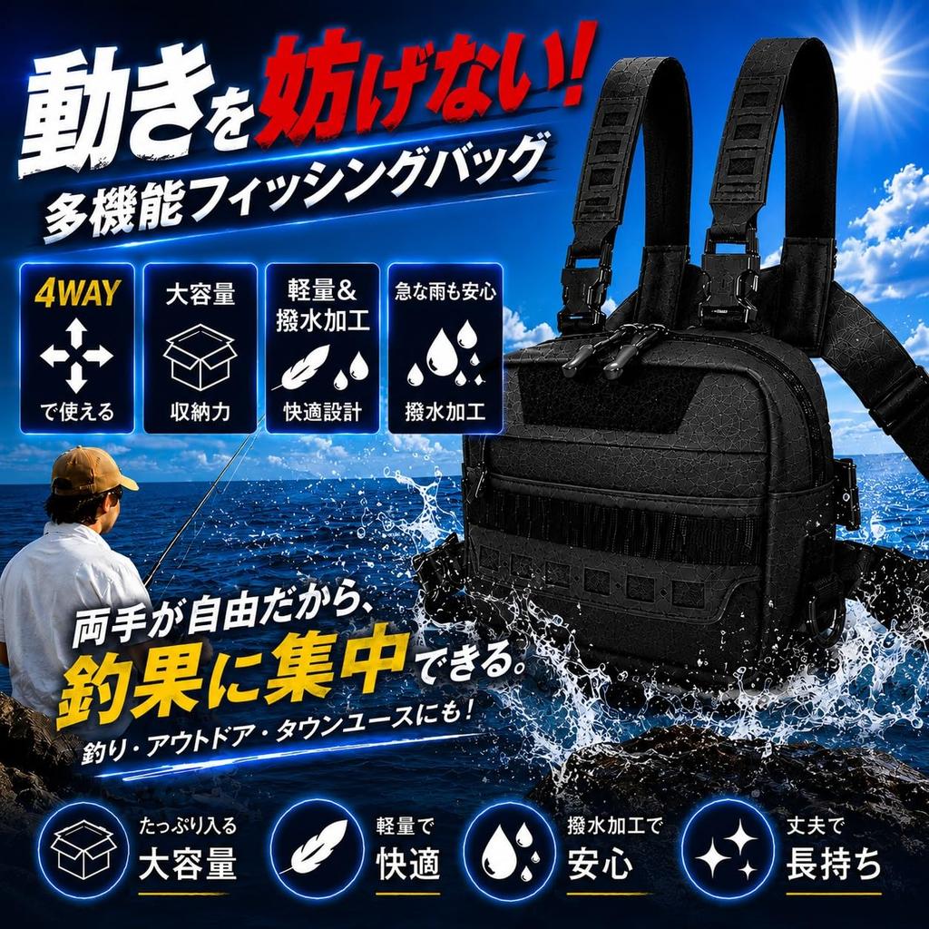 Fishing Chest for Mobile Tackle Large Outdoor Bag, Bag, Fishing, Storage, One-Hand Operation, Multifunctional, Capacity, Lightweight, Cycling, (Black)