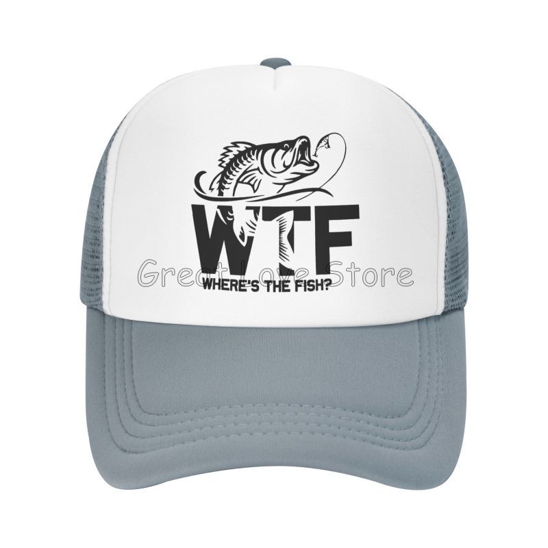 WTF Where's The Fish Print Mesh Baseball Cap Unisex Adjustable Snapback Caps Dad Fishing Hat Summer Sun Protection Hats