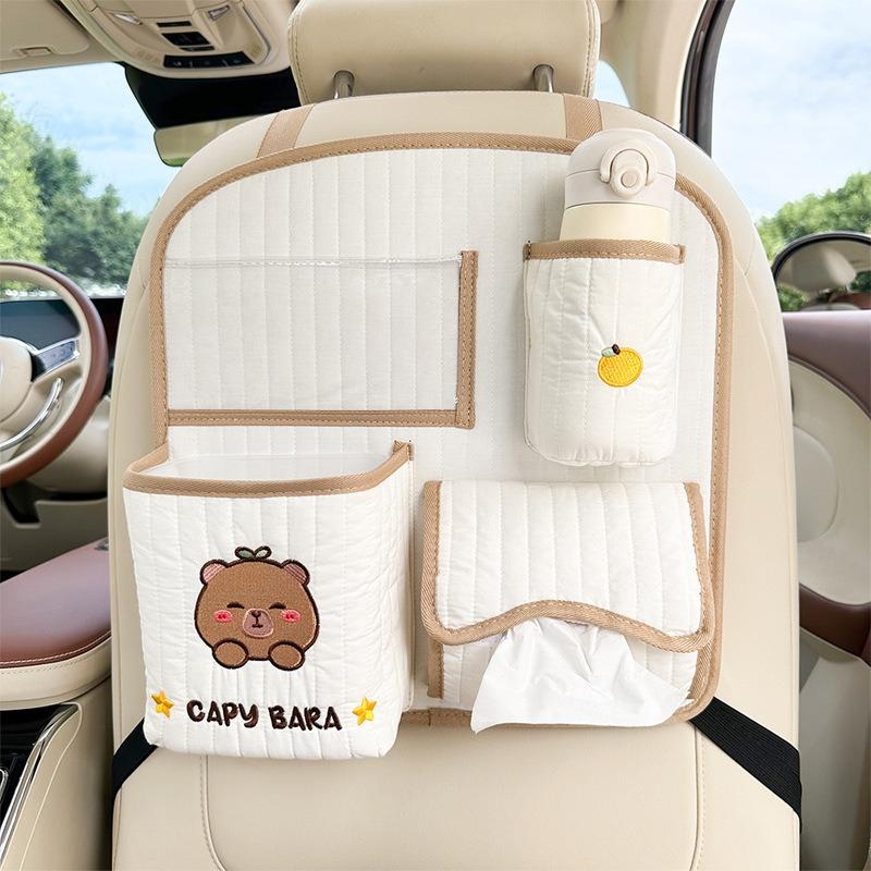 Cartoon Car Back Seat Organizer Fabric Multifunctional Large Capacity Cute Car Trash Bin Tissue Box