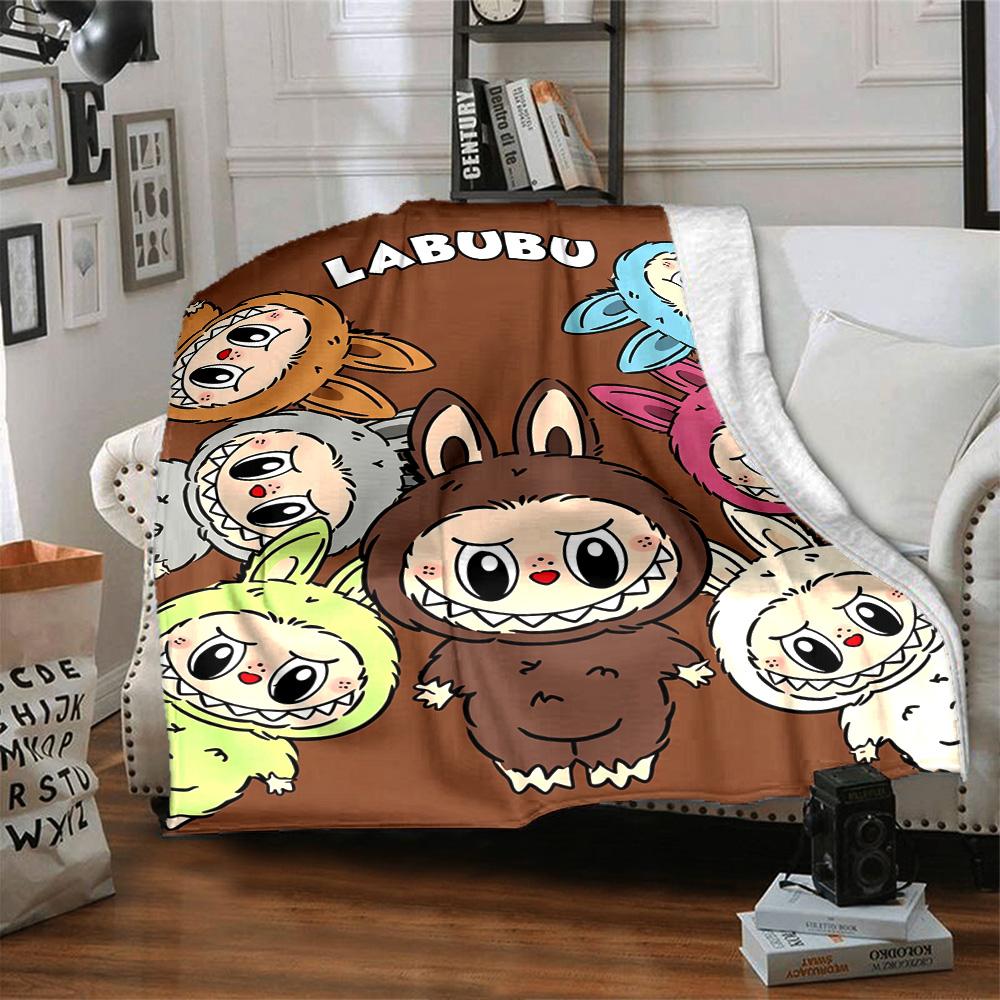 Labubu Blanket Comfortable Suitable for Seaside Couch Bedding for All Seasons Playful Design Unique Gift for Family and Friends Camping